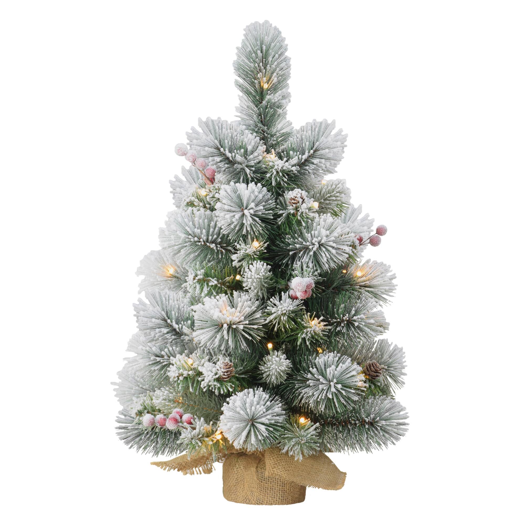 6 Pack: 2ft. Pre-Lit Frosted Pre-Decorated Artificial Christmas Tree in Burlap Base, Clear Lights